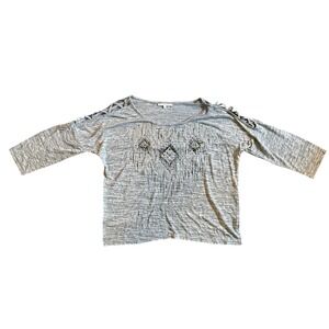 Miss Me Women Gray Embellished Shoulder Cutout Long Sleeve‎ Top Size L